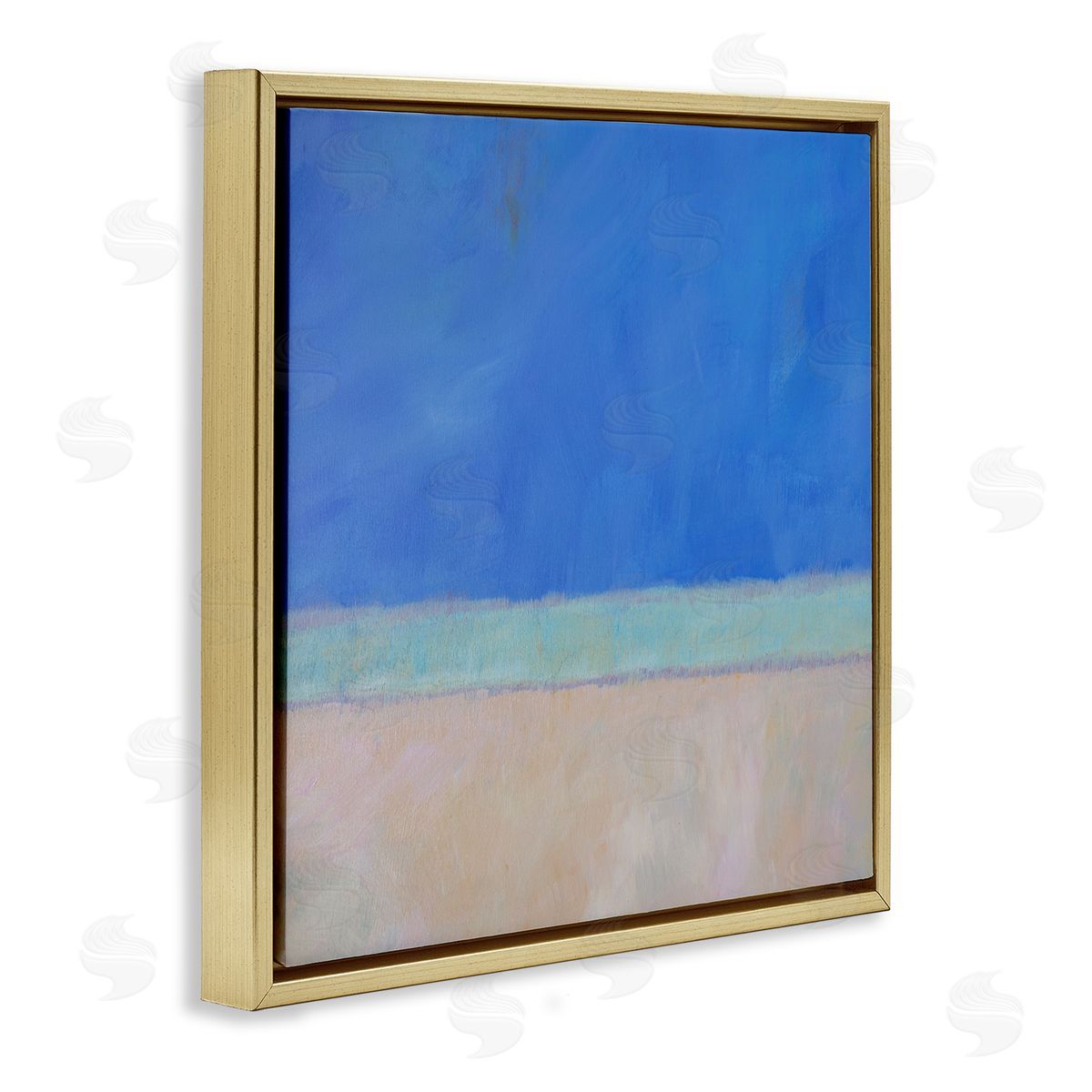 Carol Young Abstract Blocked Landscape Blue Stripe Gold Floating Frame Canvas Wall Art Print