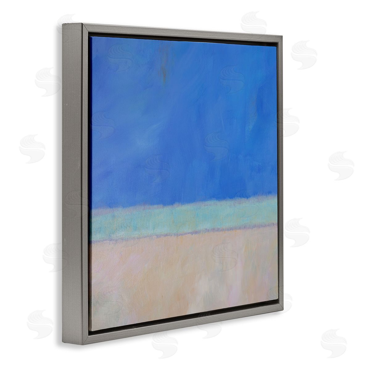 Carol Young Abstract Blocked Landscape Blue Stripe Gray Floating Frame Canvas Wall Art Print