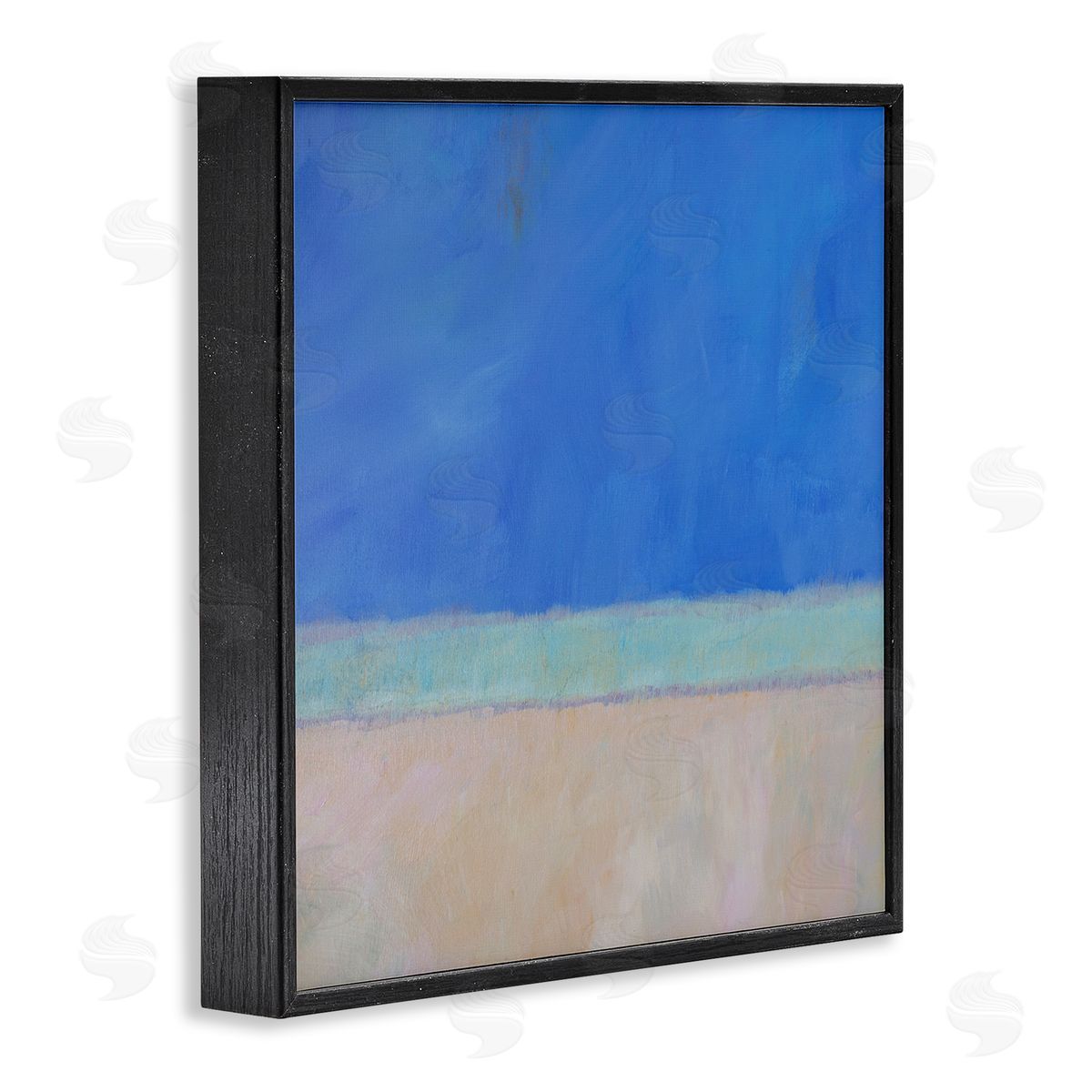 Carol Young Abstract Blocked Landscape Blue Stripe Black Framed Glicee Wall Art Print