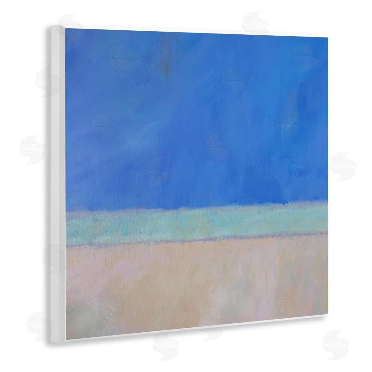 Carol Young Abstract Blocked Landscape Blue Stripe Wooden Wall Plaque Art Print