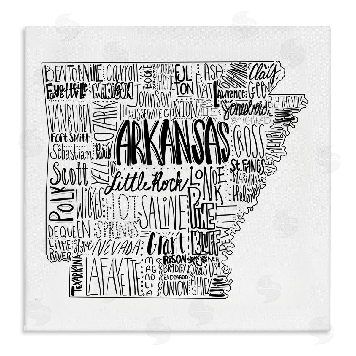 The Saturday Evening Post Arkansas State Typography Cities Map Stretched Canvas Wall Art Print