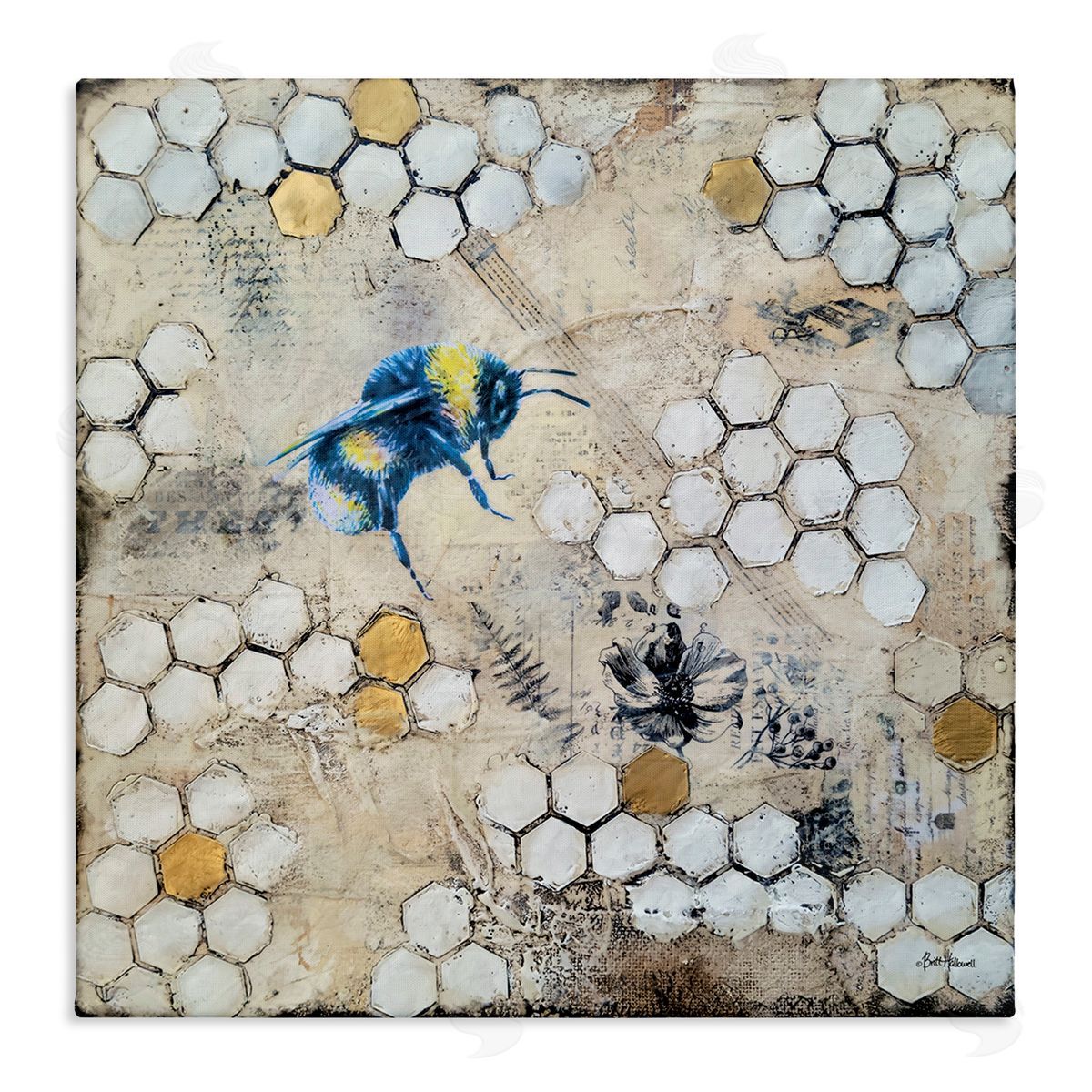 Britt Hallowell Bee Insect Collaged Botanical Hive Stretched Canvas Wall Art Print