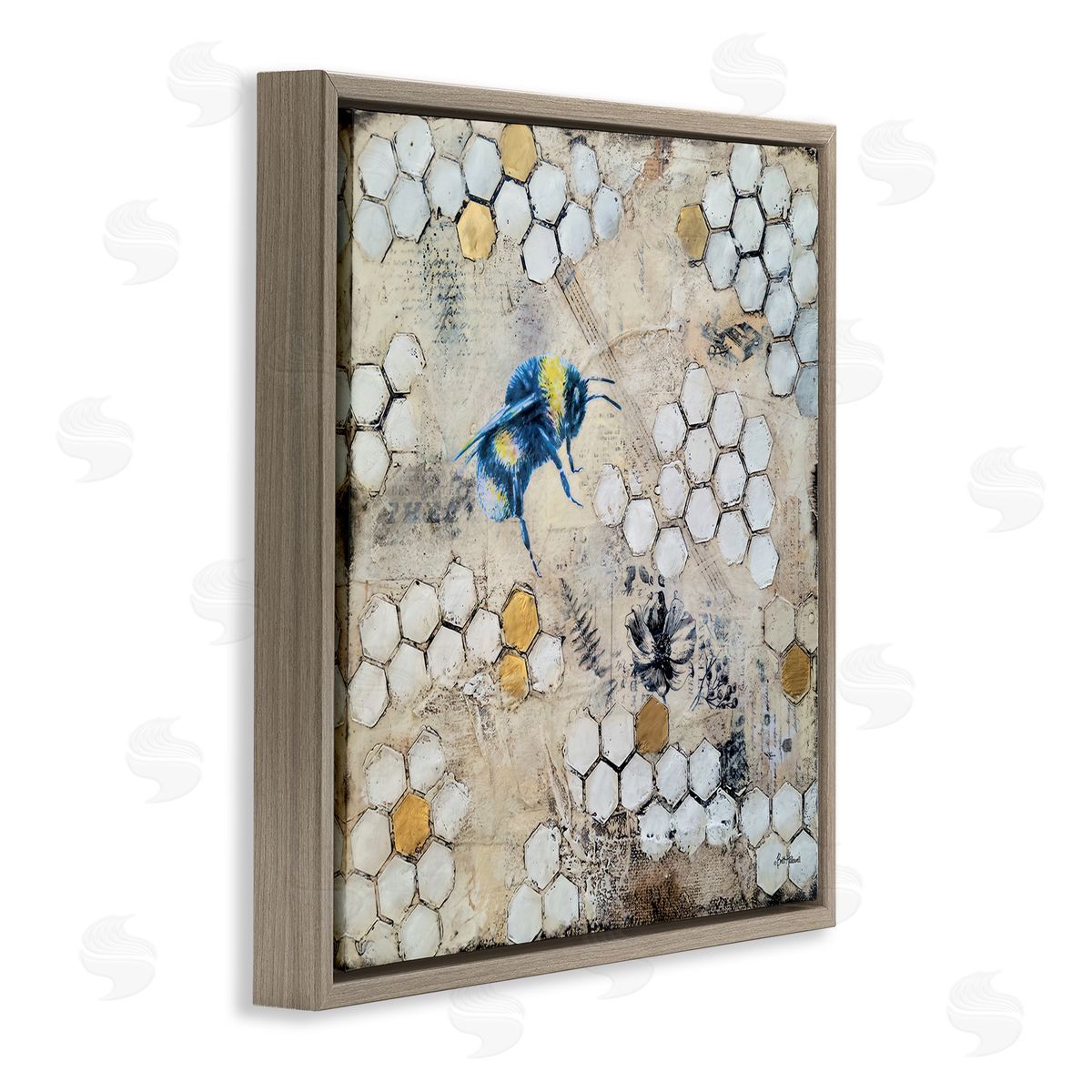 Britt Hallowell Bee Insect Collaged Botanical Hive Brown Floating Frame Canvas Wall Art Print