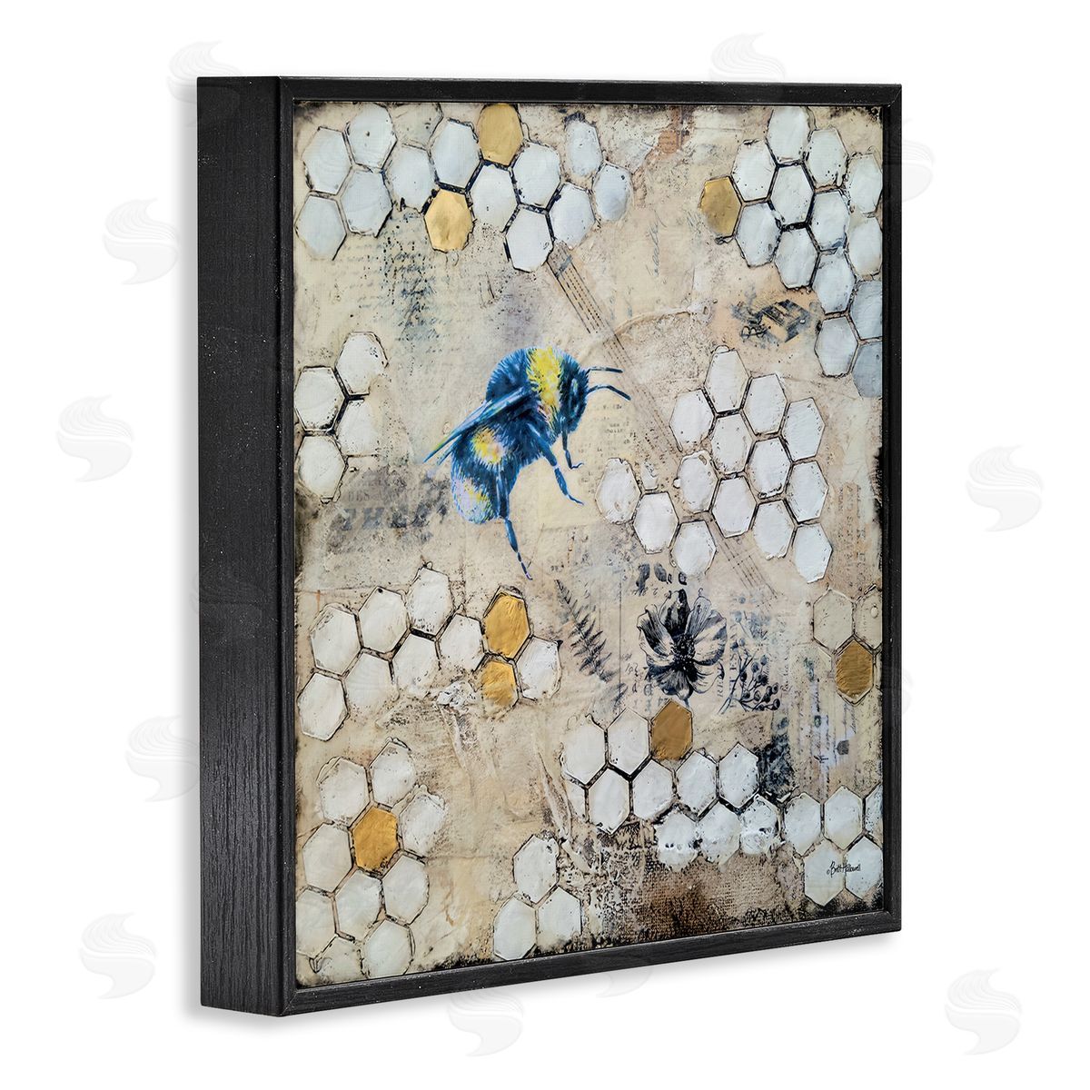 Britt Hallowell Bee Insect Collaged Botanical Hive Black Framed Glicee Wall Art Print