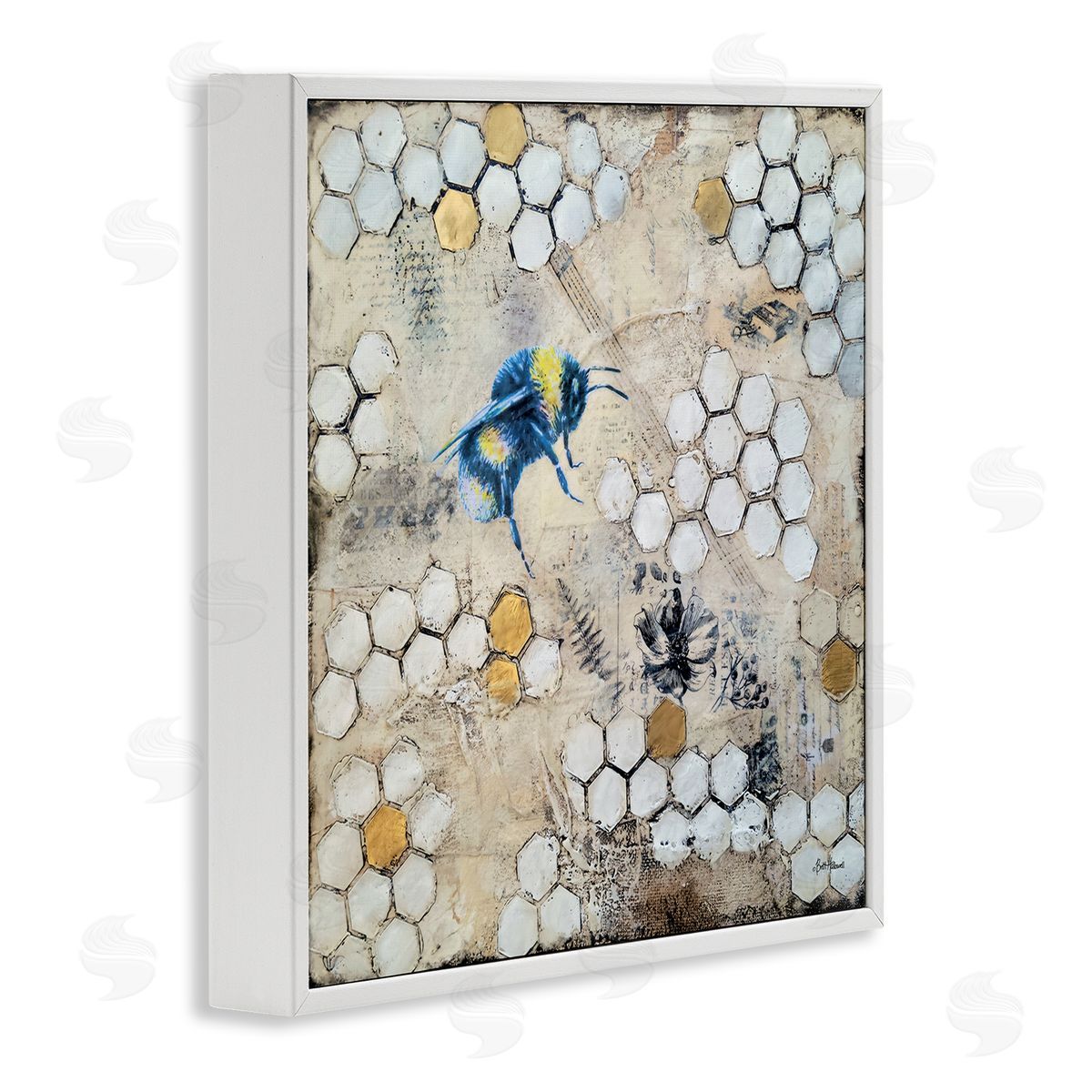 Britt Hallowell Bee Insect Collaged Botanical Hive White Framed Glicee Wall Art Print
