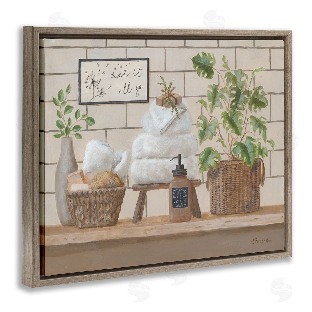 Comforting Bathroom Spa Still Life Brown Floating Frame Canvas Wall Art, Home Decor by Pam Britton