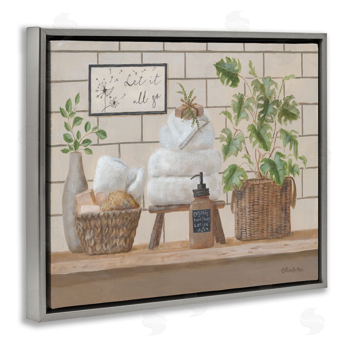 Comforting Bathroom Spa Still Life Grey Floating Frame Canvas Wall Art, Home Decor by Pam Britton