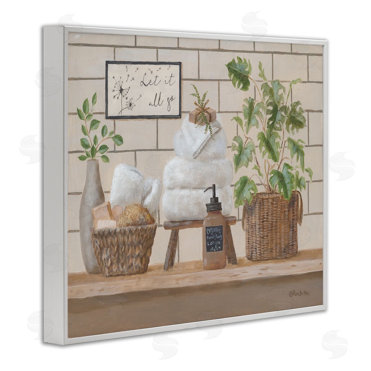 Comforting Bathroom Spa Still Life White Frame Print Wall Art, Home Decor by Pam Britton