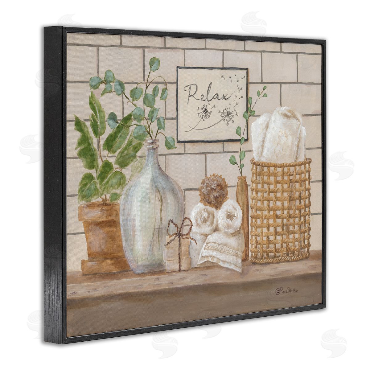 Uplifting Bathroom Spa Relax Scene Black Frame Print Wall Art, Home Decor by Pam Britton