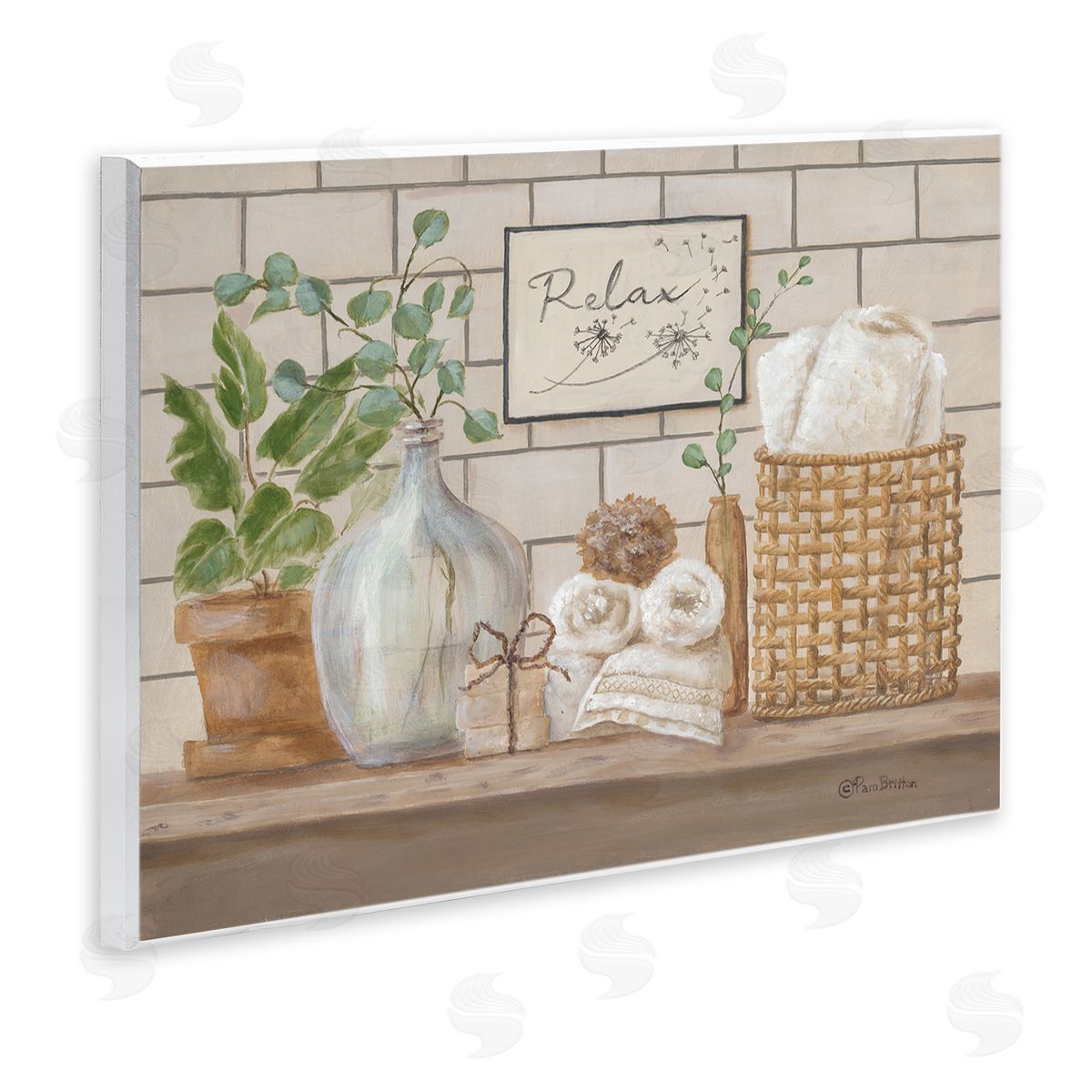 Uplifting Bathroom Spa Relax Scene Wood Plaque Wall Art, Home Decor by Pam Britton