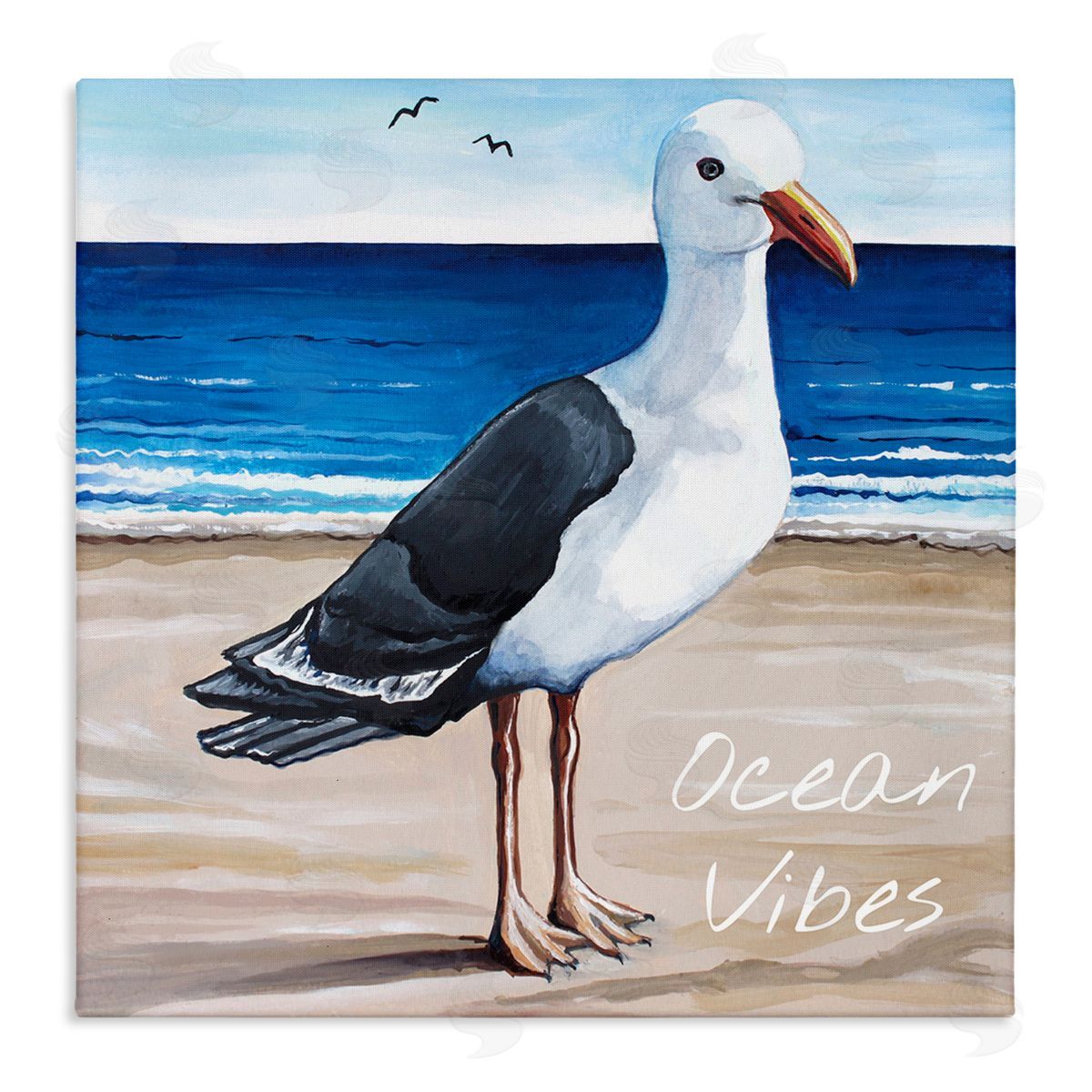 Elizabeth Tyndall Ocean Vibes Coastal Seagull Beach Stretched Canvas Wall Art Print