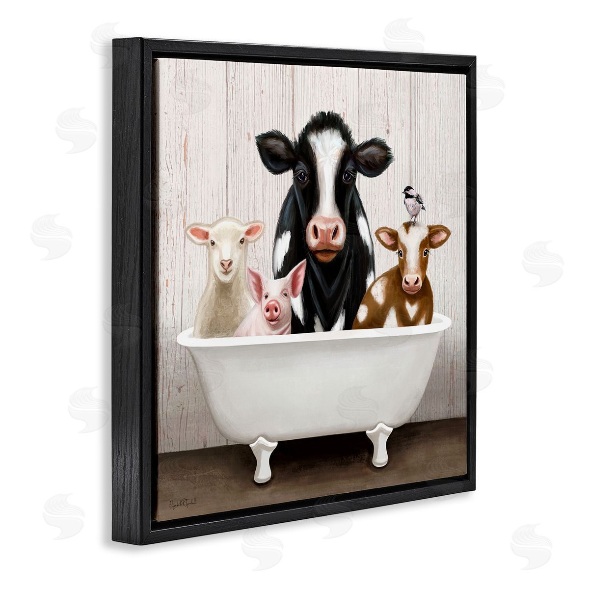 Country Animals Farmhouse Claw Bathtub Black Floating Frame Canvas Wall Art, Home Decor by Elizabeth Tyndall