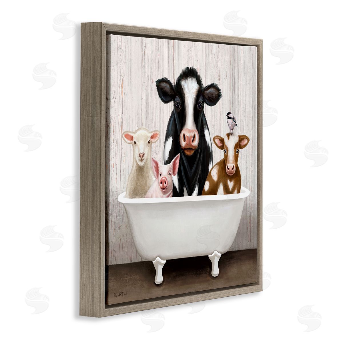 Country Animals Farmhouse Claw Bathtub Brown Floating Frame Canvas Wall Art, Home Decor by Elizabeth Tyndall
