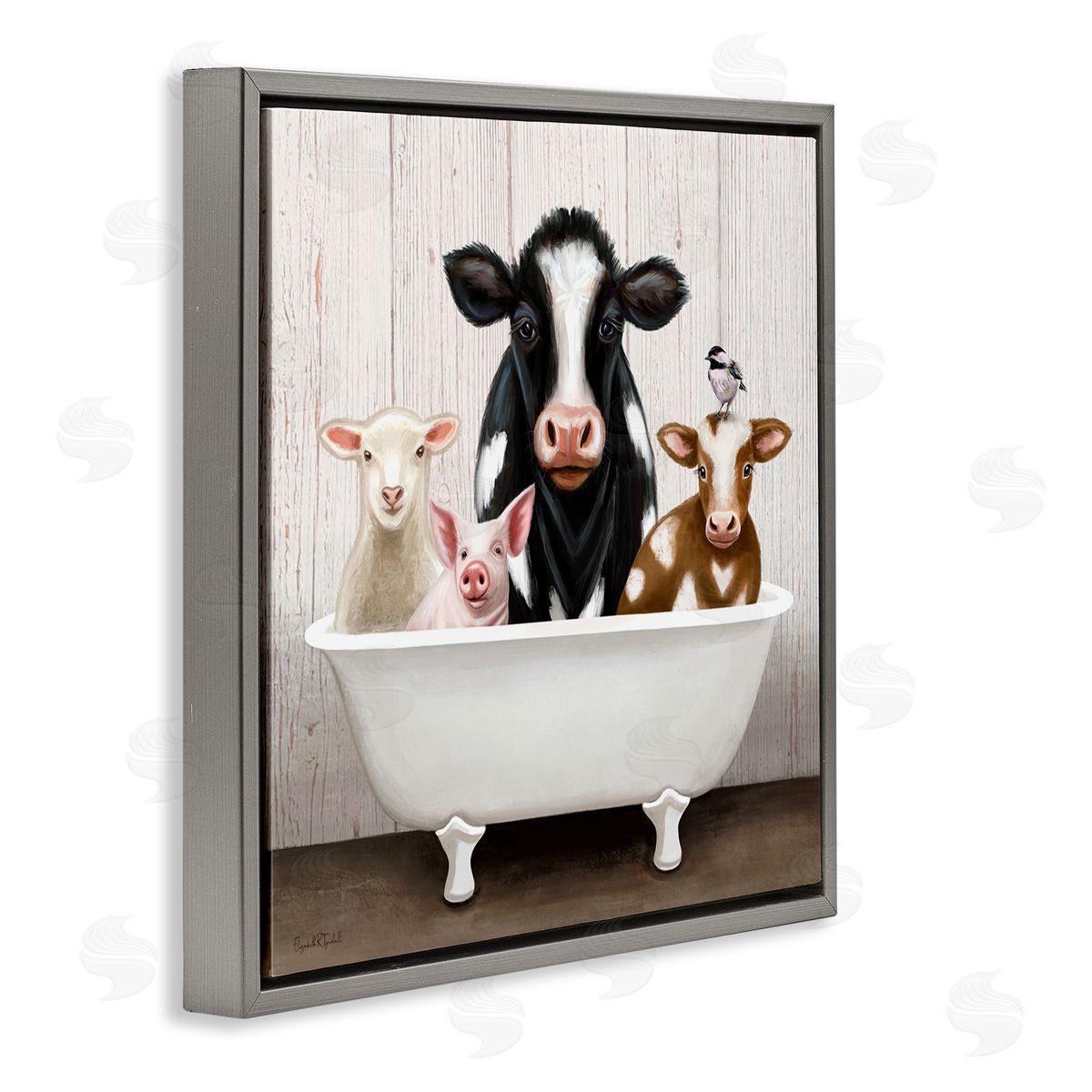 Country Animals Farmhouse Claw Bathtub Grey Floating Frame Canvas Wall Art, Home Decor by Elizabeth Tyndall
