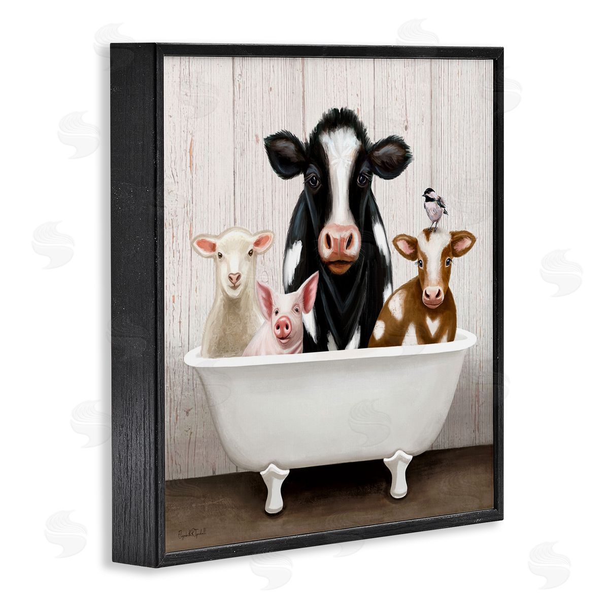 Country Animals Farmhouse Claw Bathtub Black Frame Print Wall Art, Home Decor by Elizabeth Tyndall