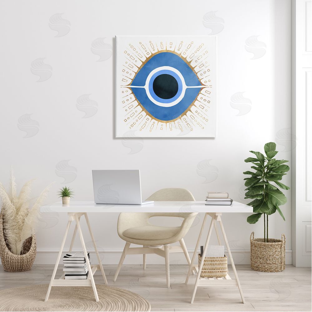 Ziwei Li Abstract Blue Evil Eye Symbol  Canvas Wall Art in Room