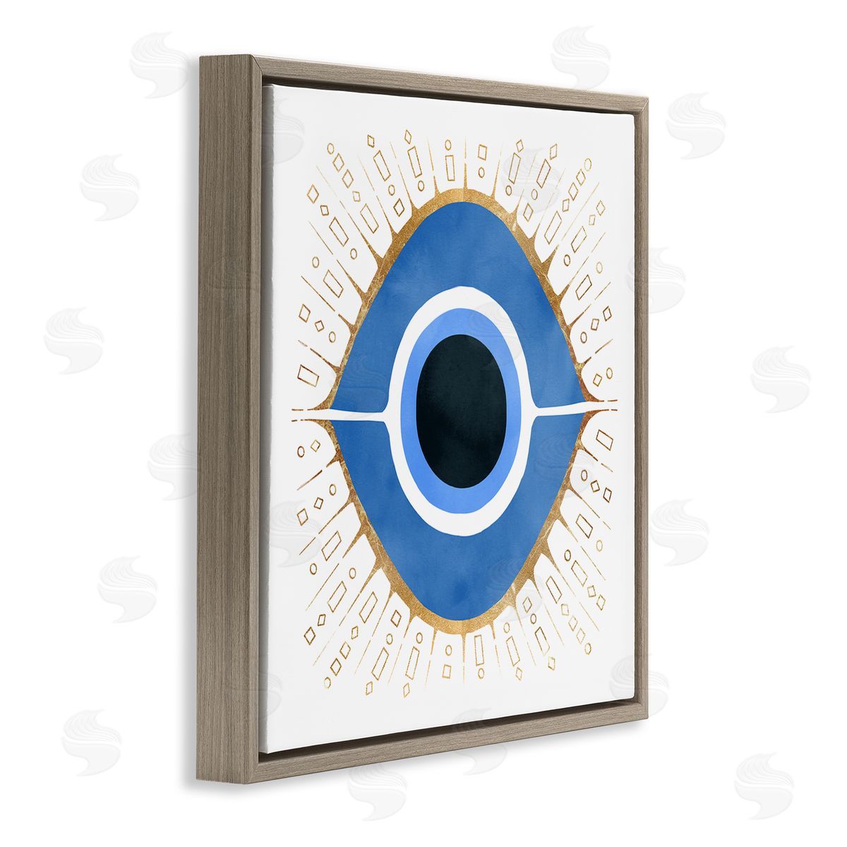 Ziwei Li Abstract Blue Evil Eye Symbol  Brown Floating Frame Canvas Wall Art Print