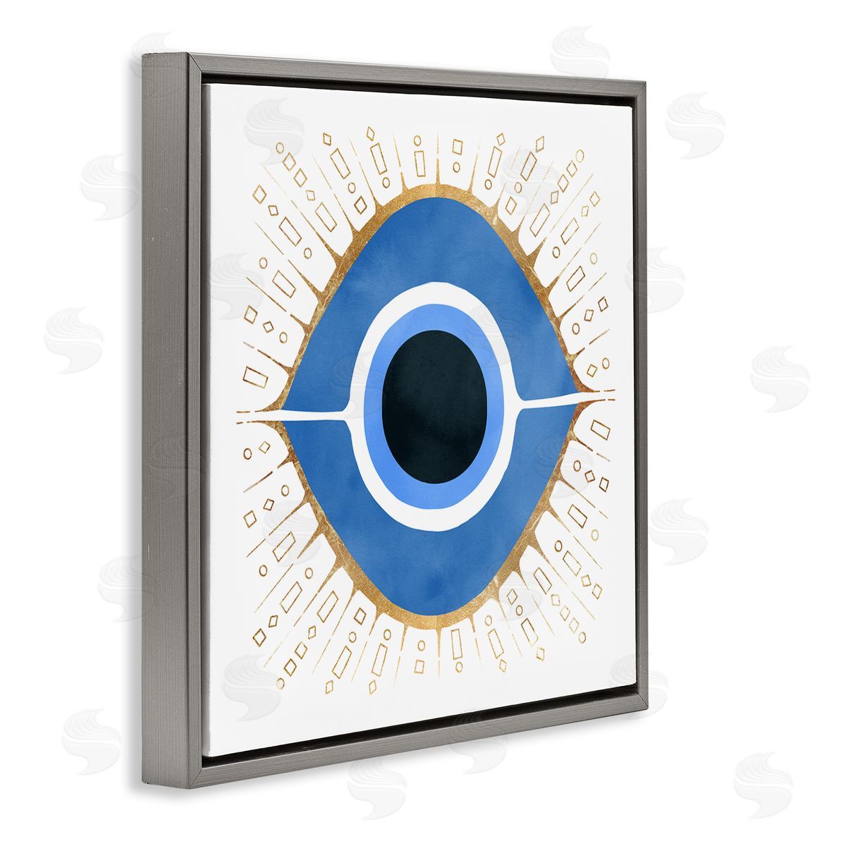 Ziwei Li Abstract Blue Evil Eye Symbol  Gray Floating Frame Canvas Wall Art Print
