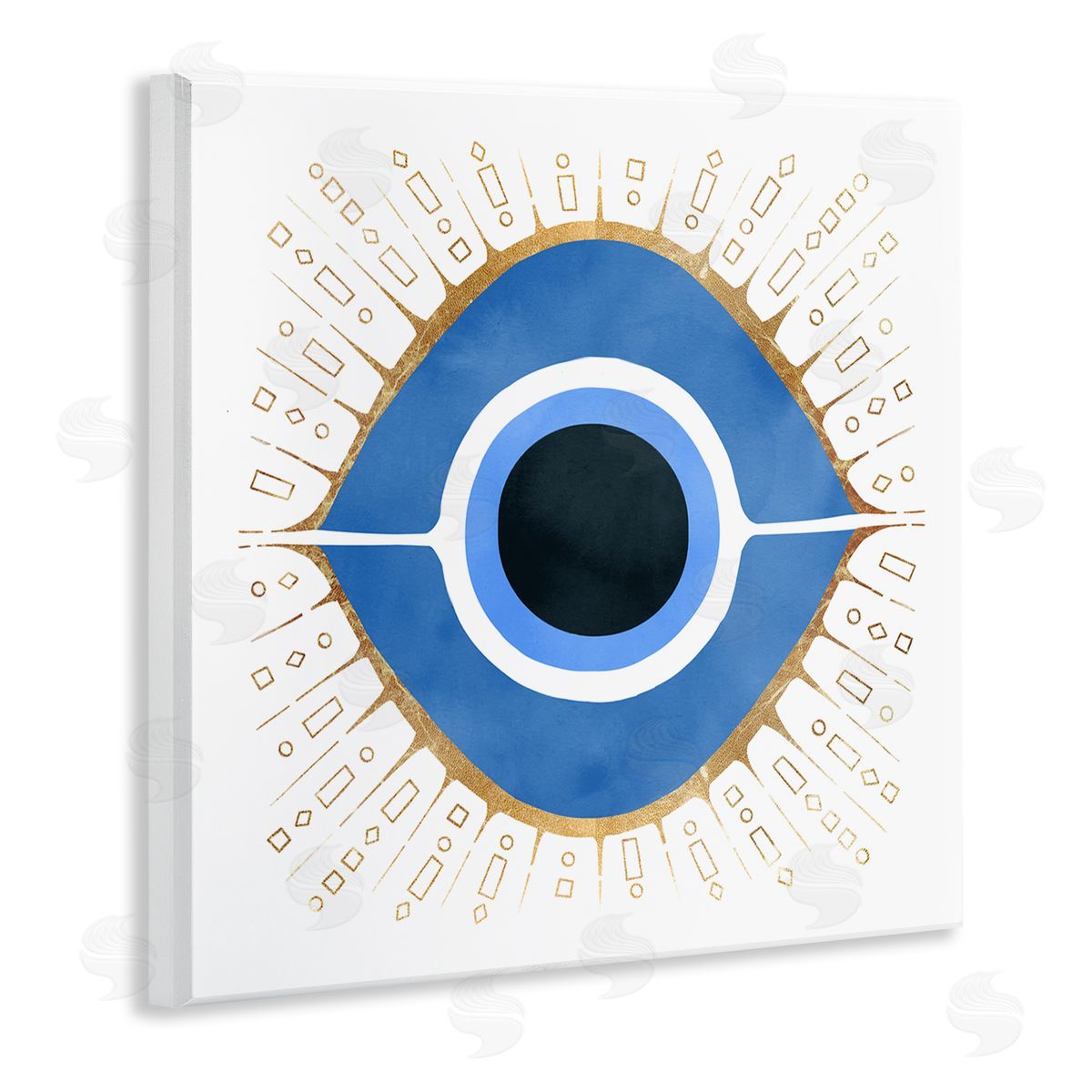 Ziwei Li Abstract Blue Evil Eye Symbol  Wooden Wall Plaque Art Print