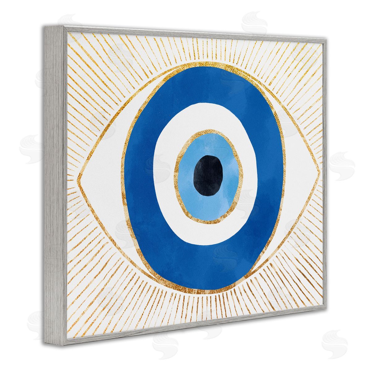 Evil Eye Shape Striped Mati Symbol Grey Frame Print Wall Art, Home Decor by Ziwei Li