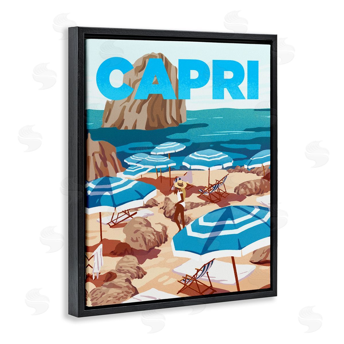 Capri Italian Summer Beach Island Black Floating Frame Canvas Wall Art, Home Decor by Ziwei Li