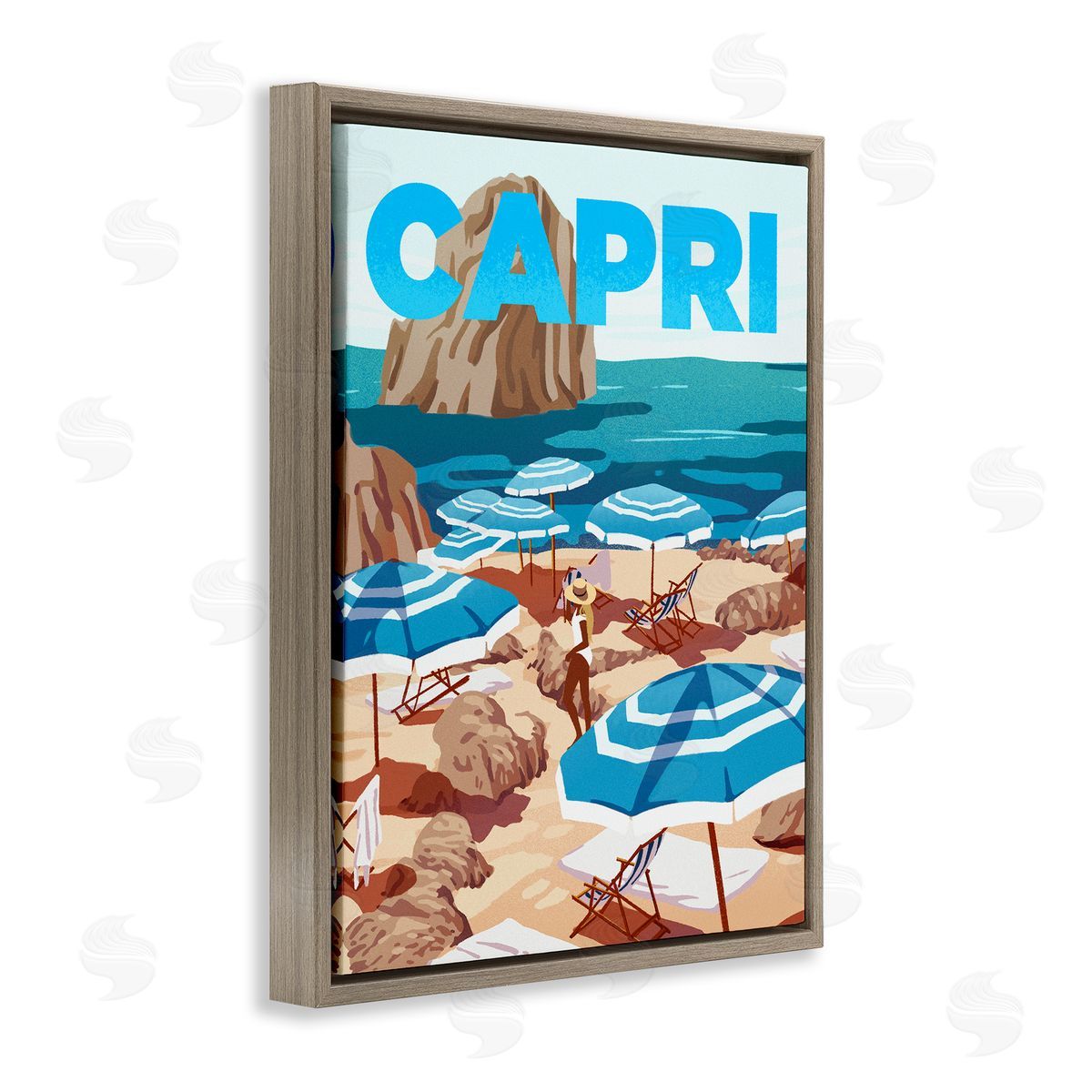 Capri Italian Summer Beach Island Brown Floating Frame Canvas Wall Art, Home Decor by Ziwei Li