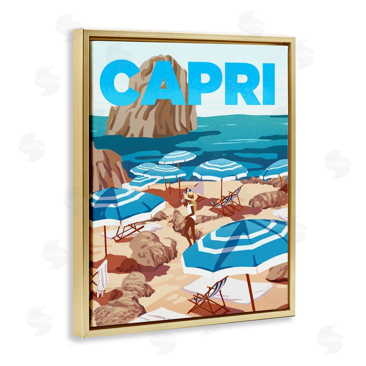Capri Italian Summer Beach Island Gold Floating Frame Canvas Wall Art, Home Decor by Ziwei Li
