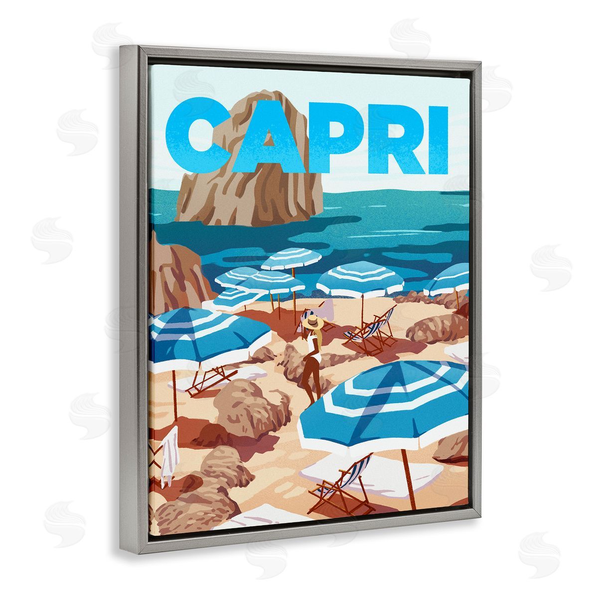 Capri Italian Summer Beach Island Grey Floating Frame Canvas Wall Art, Home Decor by Ziwei Li