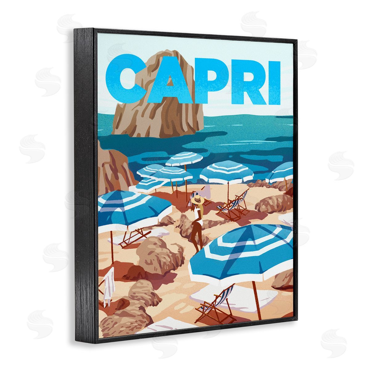 Capri Italian Summer Beach Island Black Frame Print Wall Art, Home Decor by Ziwei Li