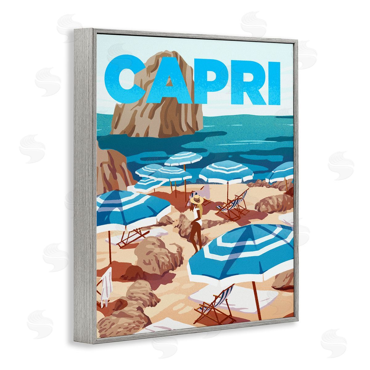 Capri Italian Summer Beach Island Grey Frame Print Wall Art, Home Decor by Ziwei Li