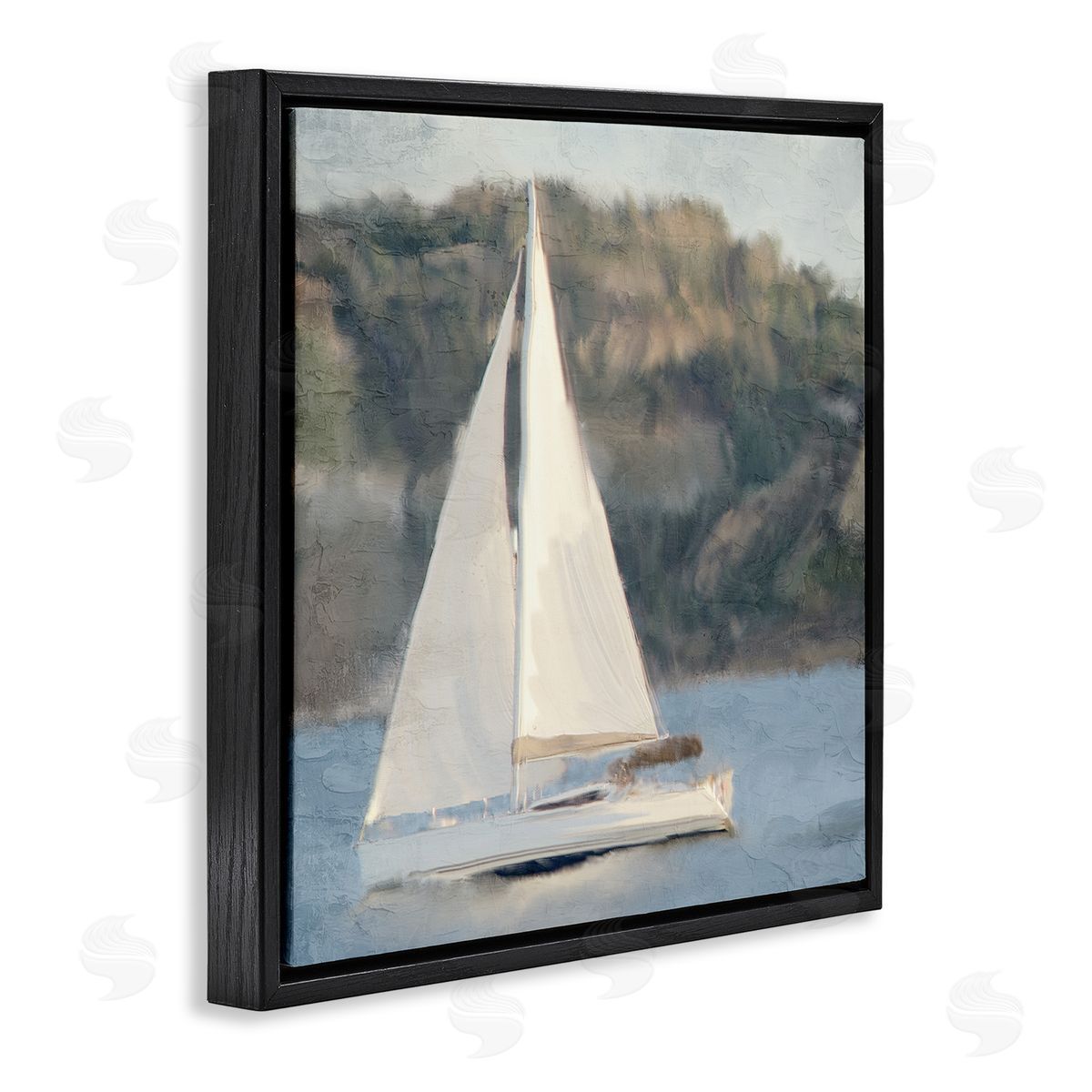 Kim Allen Nautical Sailboat Rocky Mountain Cliffs Black Floating Frame Canvas Wall Art Print