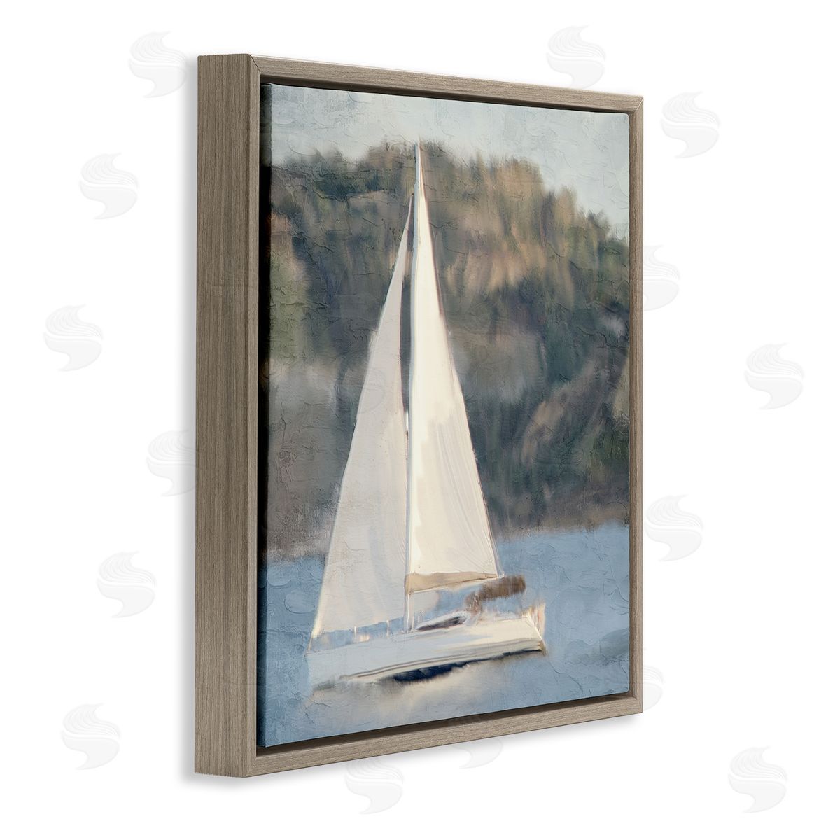 Kim Allen Nautical Sailboat Rocky Mountain Cliffs Brown Floating Frame Canvas Wall Art Print