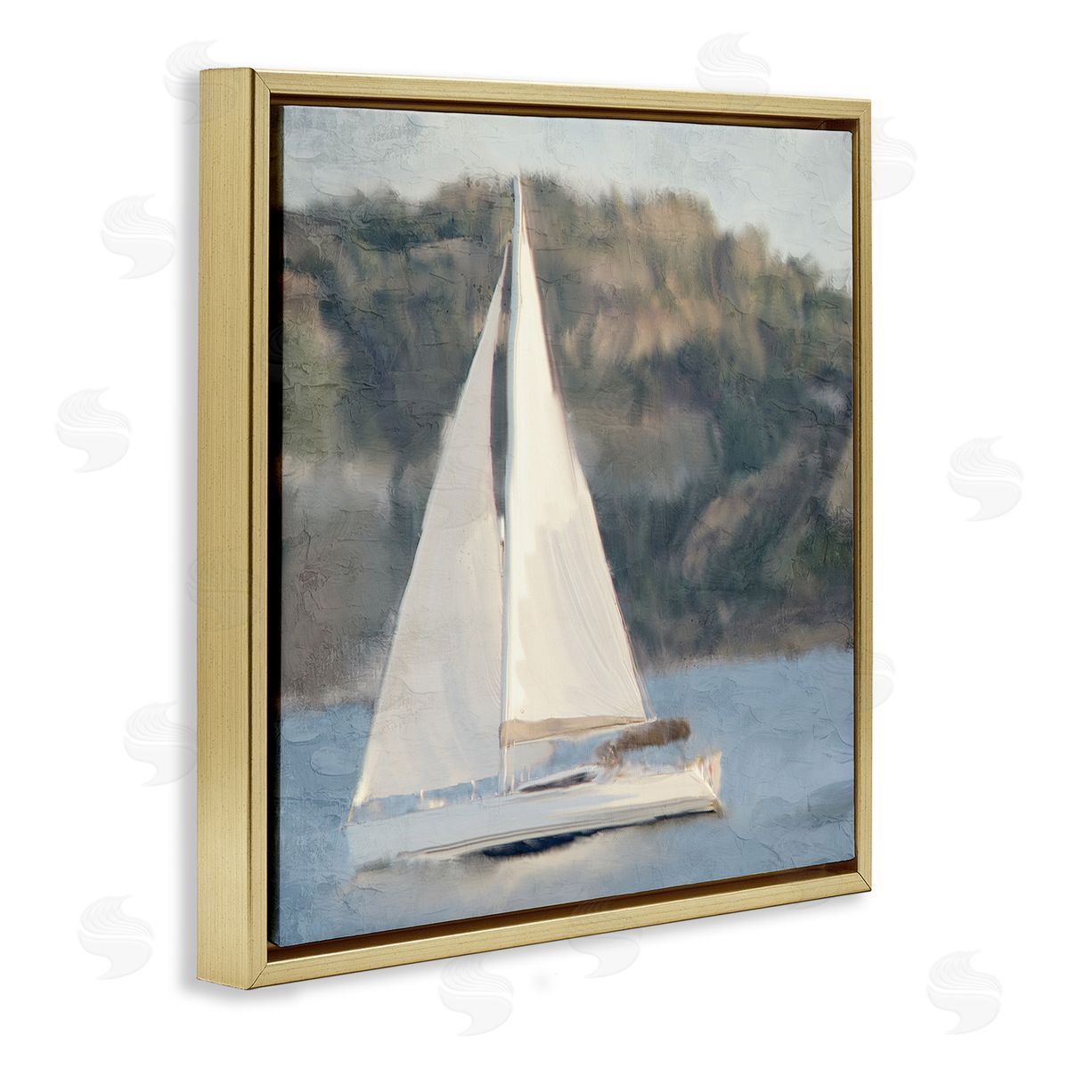 Kim Allen Nautical Sailboat Rocky Mountain Cliffs Gold Floating Frame Canvas Wall Art Print