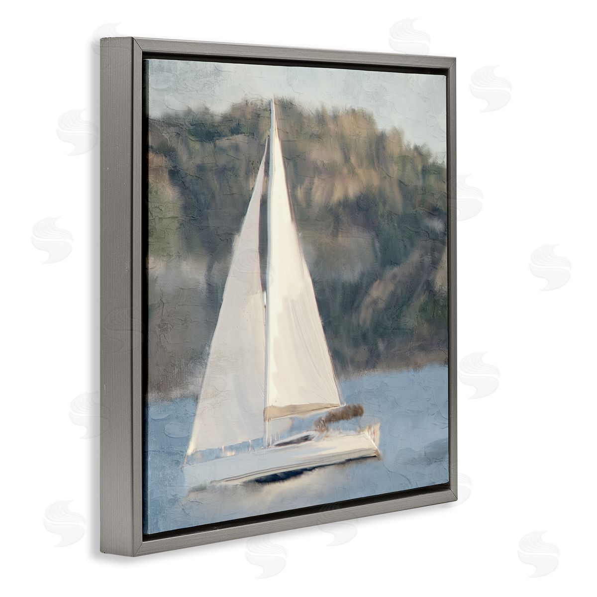 Kim Allen Nautical Sailboat Rocky Mountain Cliffs Gray Floating Frame Canvas Wall Art Print