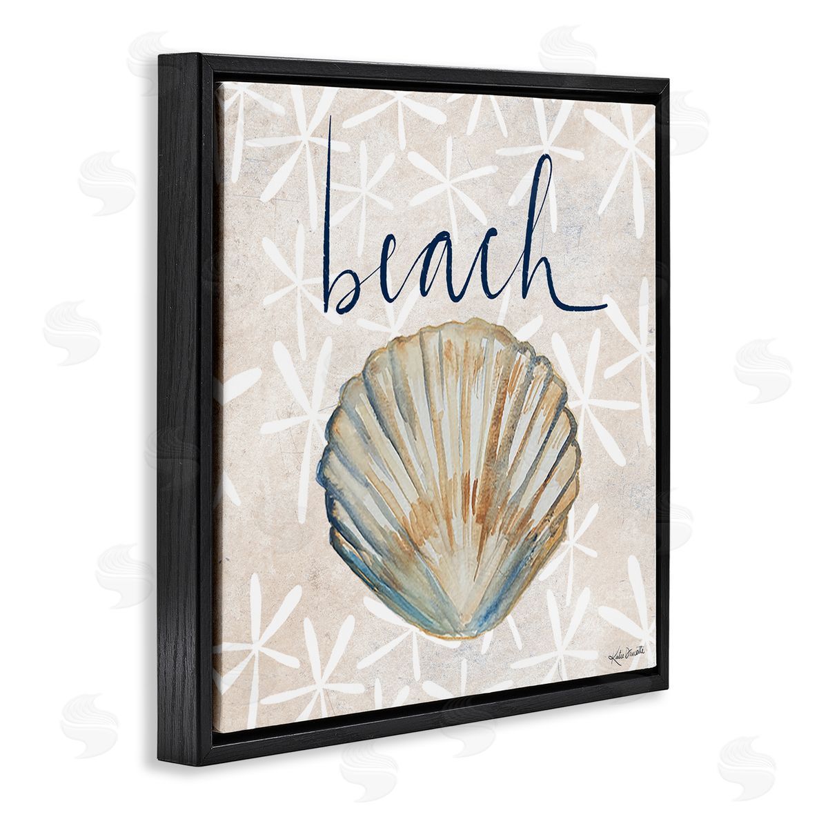 Katie Doucette Beach Seashell Patterned Florals Black Floating Frame Canvas Wall Art Print