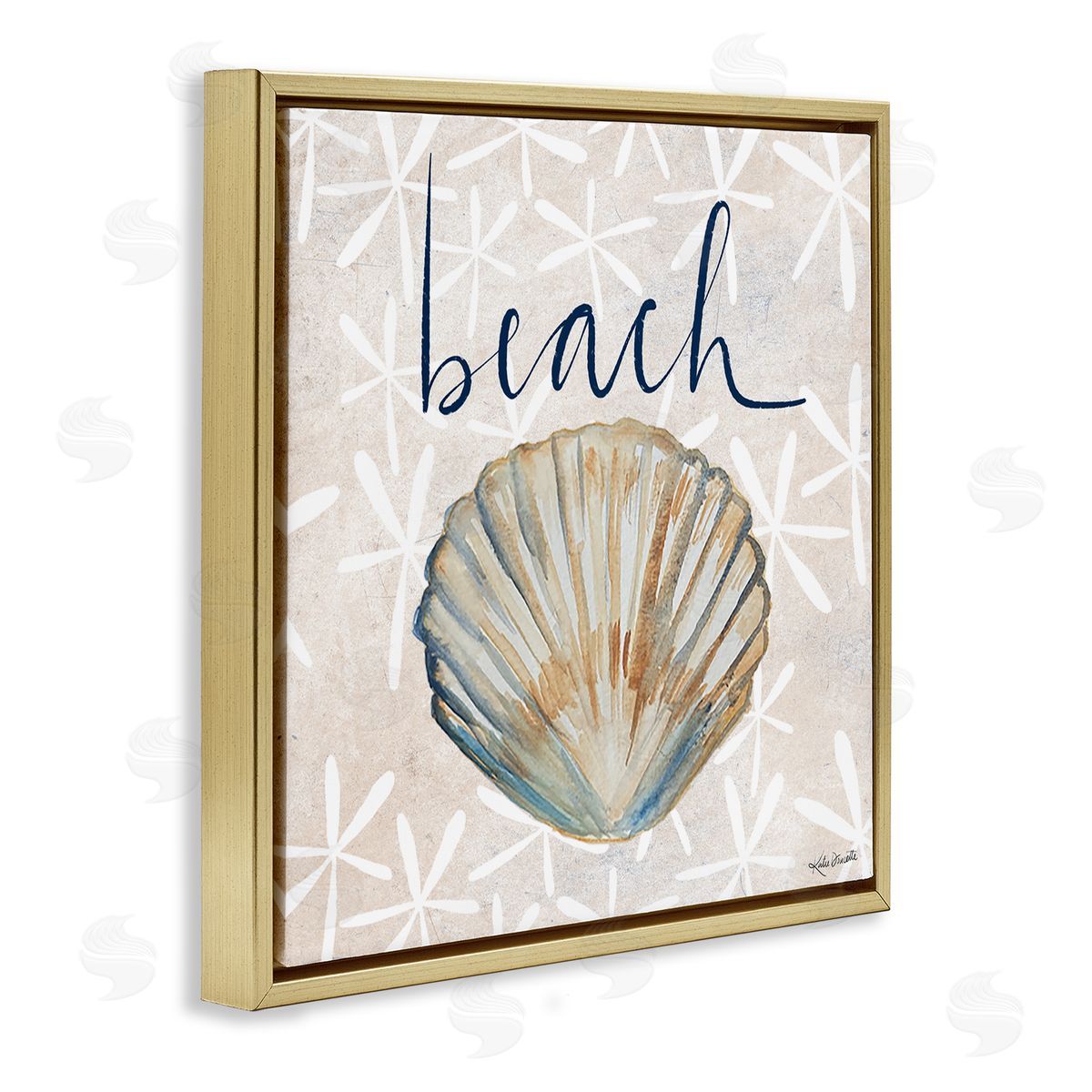 Katie Doucette Beach Seashell Patterned Florals Gold Floating Frame Canvas Wall Art Print