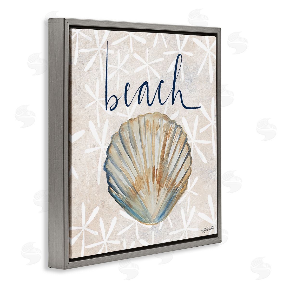 Katie Doucette Beach Seashell Patterned Florals Gray Floating Frame Canvas Wall Art Print