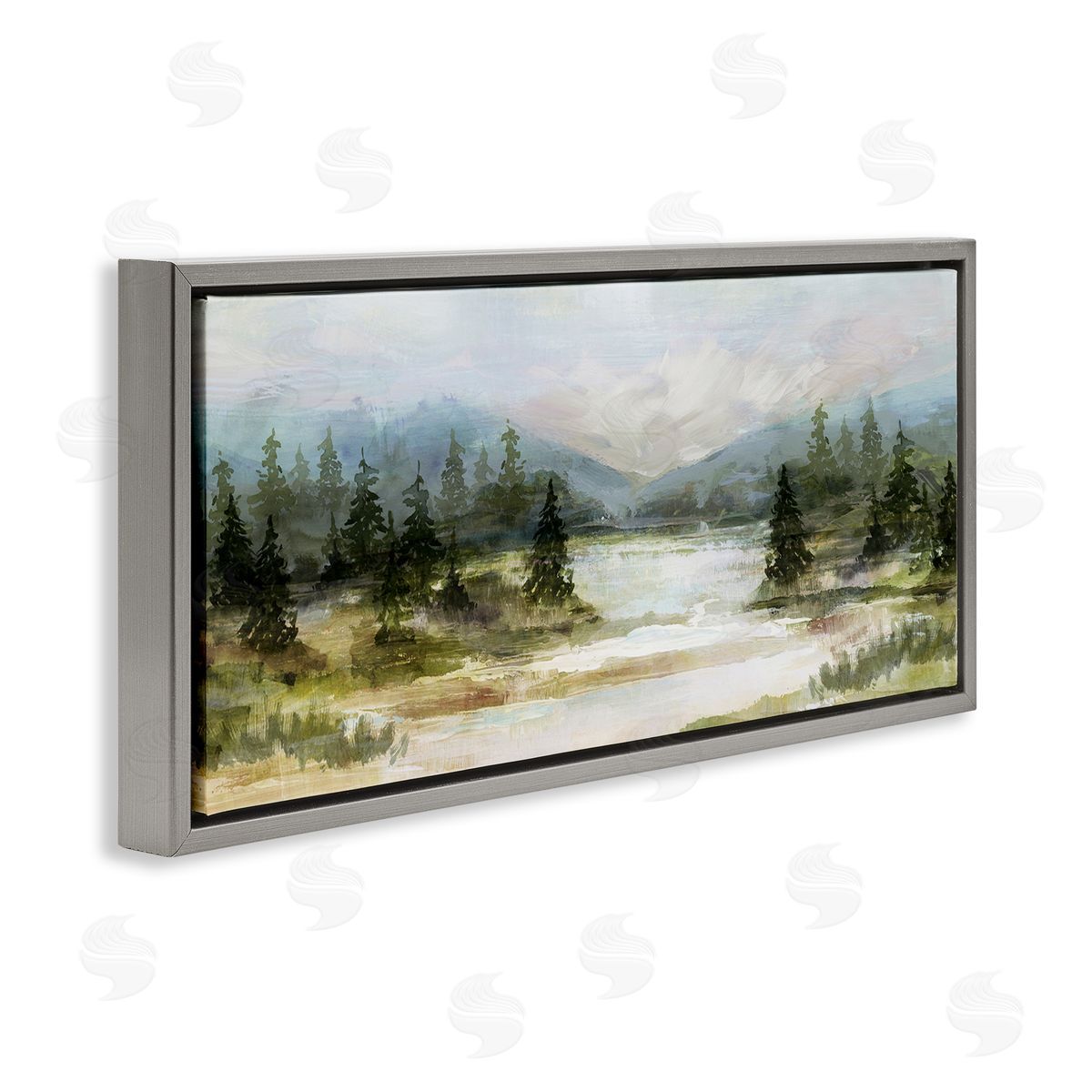 Vast Country Landscape Rural Mountains Grey Floating Frame Canvas Wall Art, Home Decor by Nina Blue