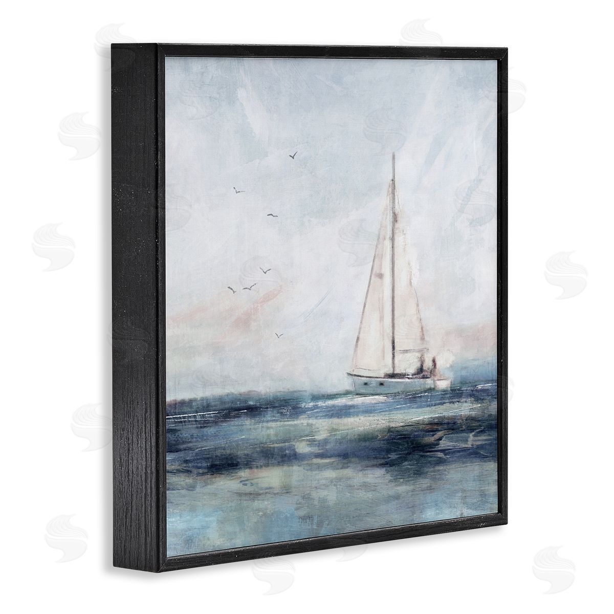 Nina Blue Nautical Sailboat Soaring Ocean Birds Black Framed Glicee Wall Art Print
