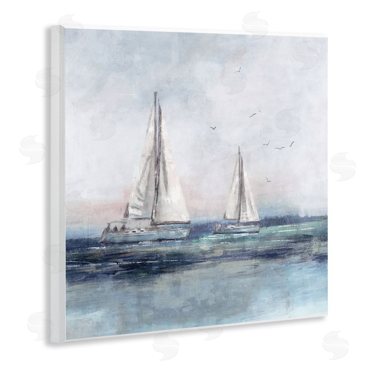 Nina Blue Birds Surrounding Sailboats Ocean Waves Wooden Wall Plaque Art Print