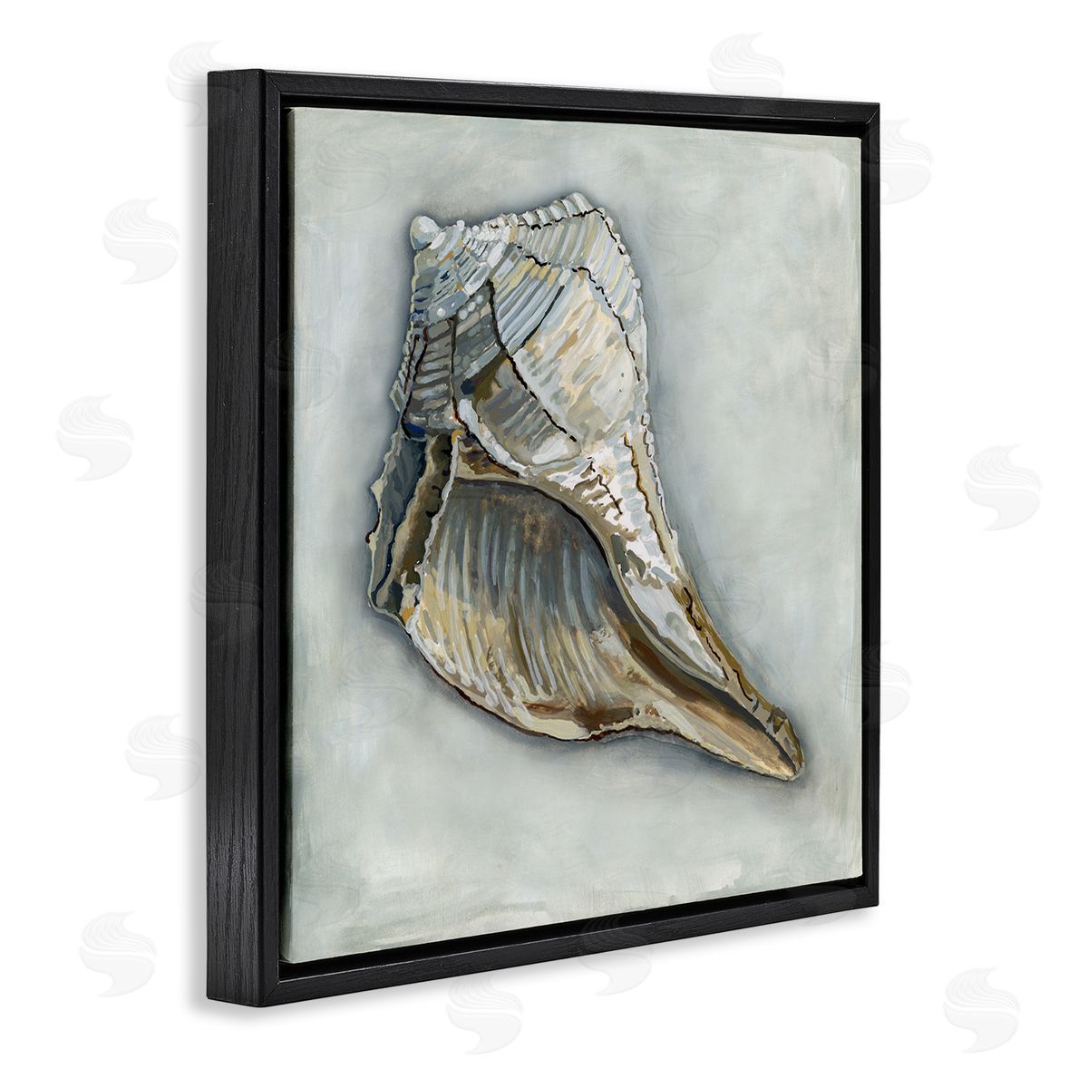 Erica Christopher Nautical Conch Shell  Black Floating Frame Canvas Wall Art Print