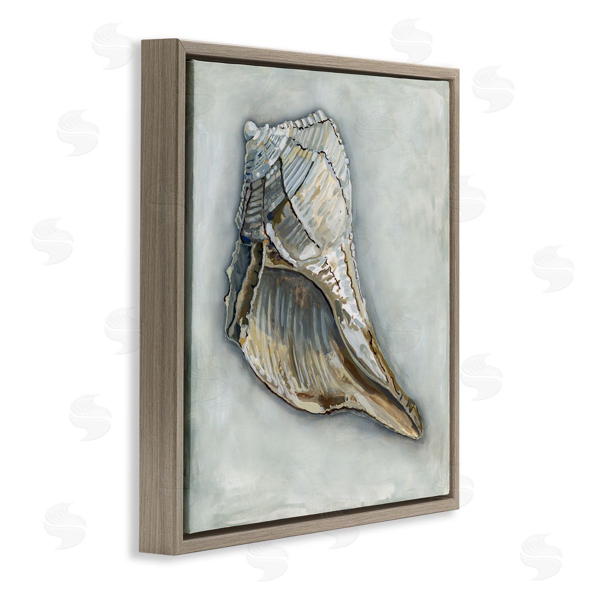 Erica Christopher Nautical Conch Shell  Brown Floating Frame Canvas Wall Art Print