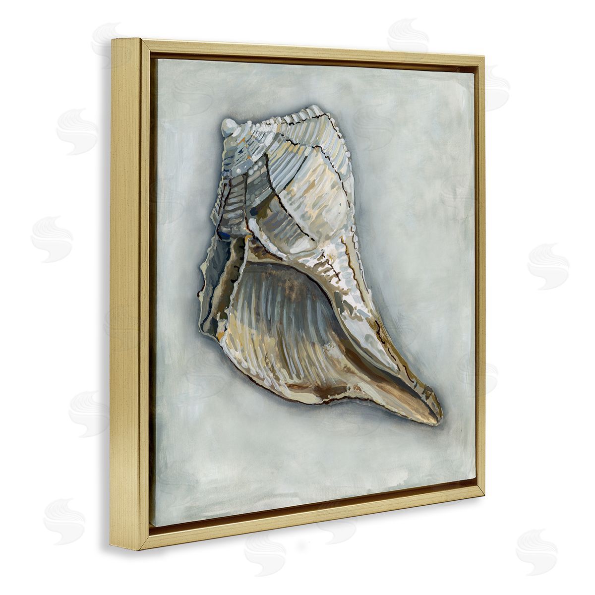 Erica Christopher Nautical Conch Shell  Gold Floating Frame Canvas Wall Art Print