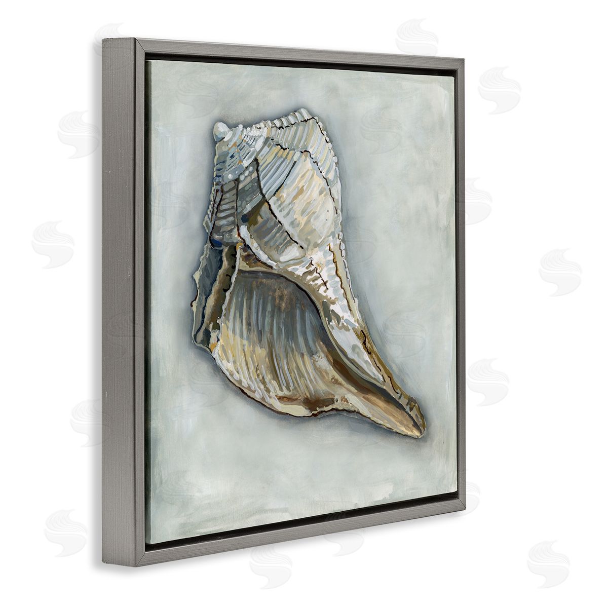 Erica Christopher Nautical Conch Shell  Gray Floating Frame Canvas Wall Art Print
