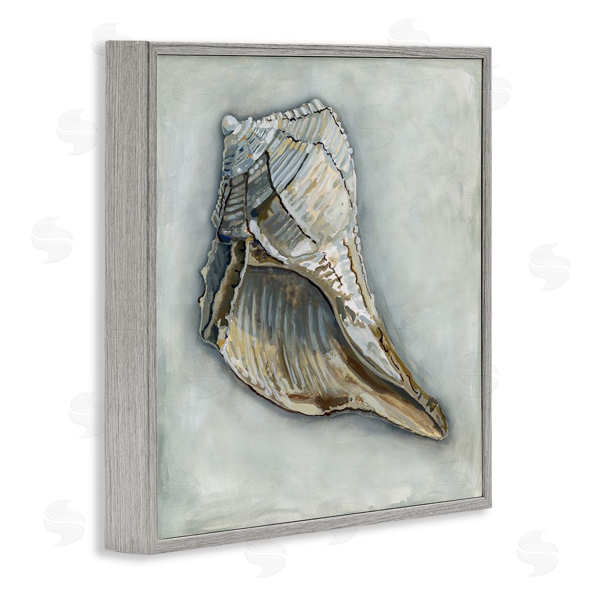 Erica Christopher Nautical Conch Shell  Gray Framed Glicee Wall Art Print
