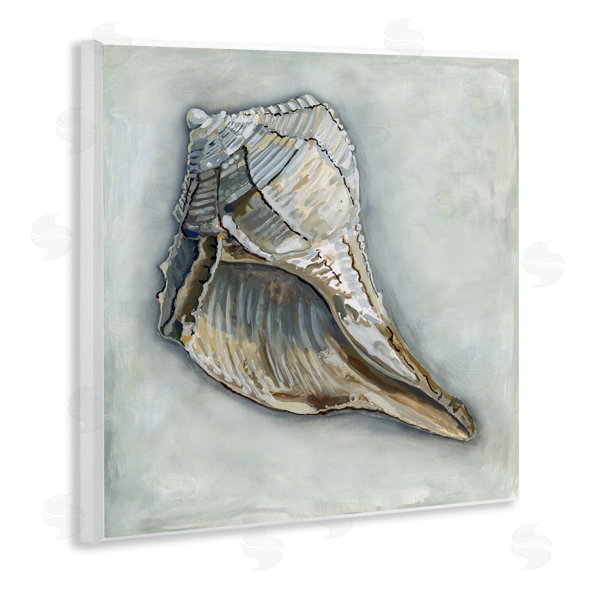 Erica Christopher Nautical Conch Shell  Wooden Wall Plaque Art Print