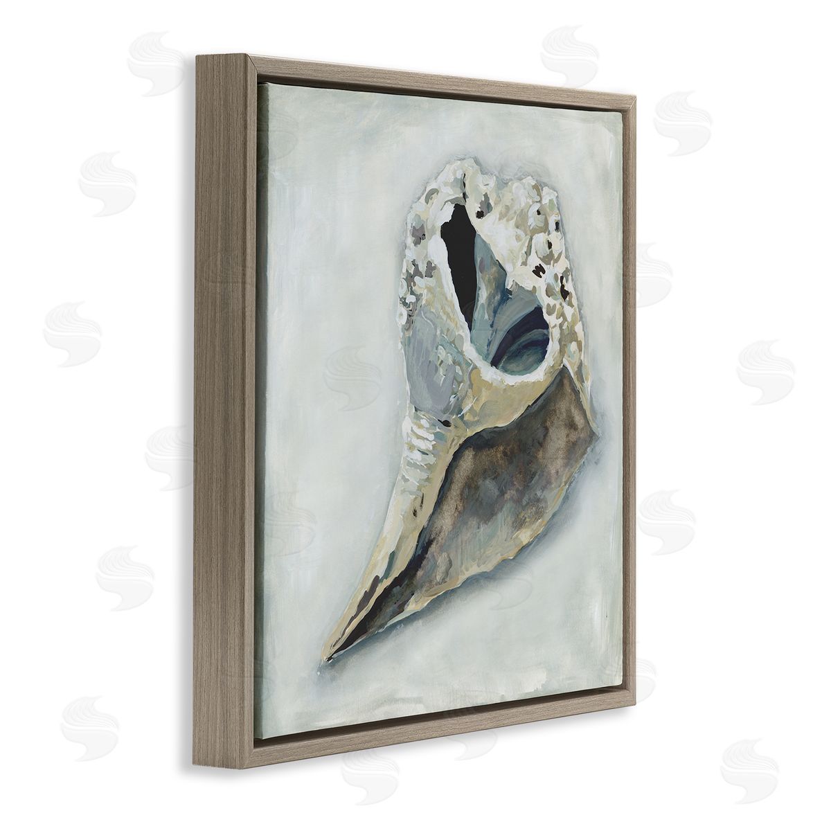 Erica Christopher Nautical Conch Seashell Brown Floating Frame Canvas Wall Art Print