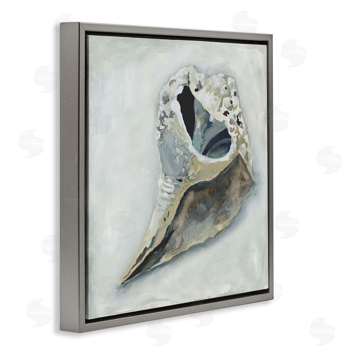 Erica Christopher Nautical Conch Seashell Gray Floating Frame Canvas Wall Art Print