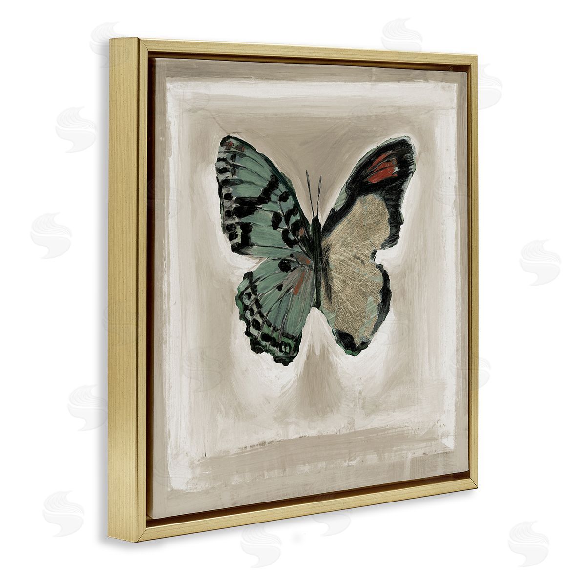 Stacy D'Aguiar Asymmetrical Butterfly Wings Gold Floating Frame Canvas Wall Art Print