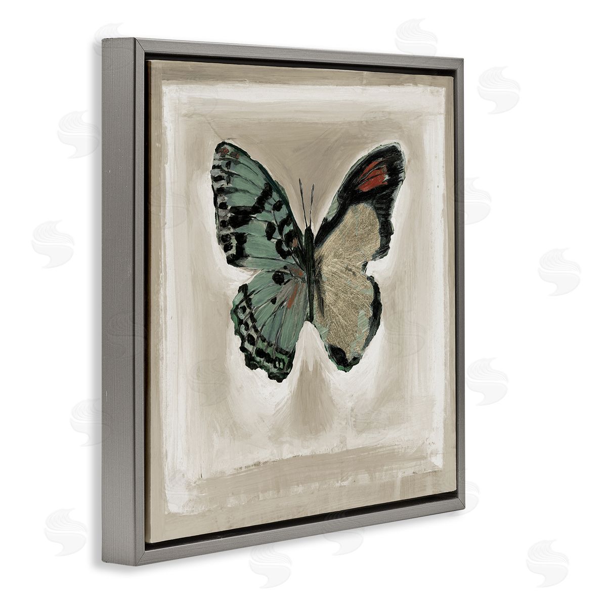 Stacy D'Aguiar Asymmetrical Butterfly Wings Gray Floating Frame Canvas Wall Art Print